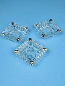 Vintage set of 3 Jeannett Glass ashtray or nut dish w/gold Trim Square Art Deco - Picture 1 of 11