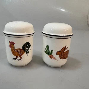 Villeroy & Boch Naif Porcelain Salt and Pepper Shaker Set Rooster Duck Bunny - Picture 1 of 4