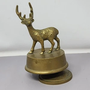 Vintage Brass Deer Carousel Wind Up Music Box Decorative Buck Stag - Picture 1 of 9