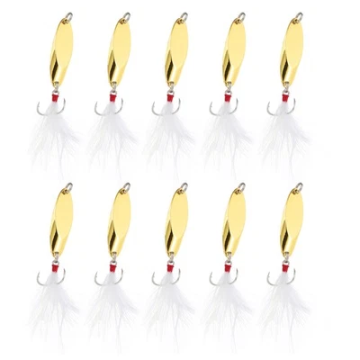 10Pcs 1/4 oz Metal Fishing Spoons Fishing Lures Casting Spoon, Gold Tone - Image 1 of 4