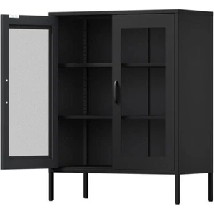 Metal Storage Cabinet w/Mesh Doors and Shelves,Multipurpose Storage Rack 3-Tier - Picture 1 of 30