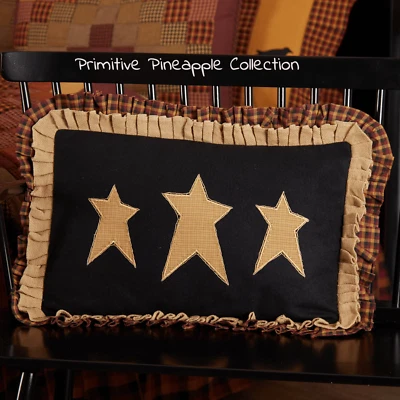 Primitive Farmhouse. Heritage Farms Primitive Stars Pillow 14x22 w/ Fill - Image 1 of 4