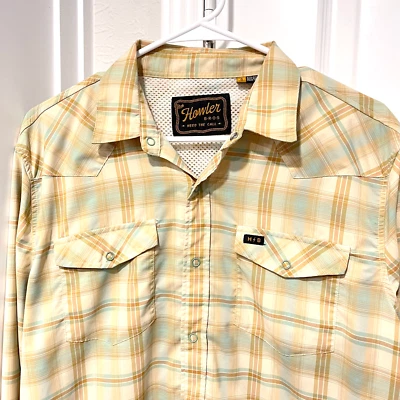 Howler Brothers Shirt Mens Small Yellow Plaid Vented Nylon Fishing Snap Button - Image 1 of 4