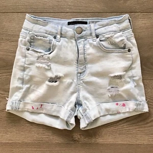 AEROPOSTALE Girls High Waisted Shorty Light Blue Denim Shorts Size 0 Boyfriend - Picture 1 of 9