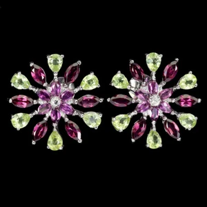 Sommer 925 Silber Ohrringe Marquise Rhodolit Granat Peridot Edelstein Schmuck - Bild 1 von 13