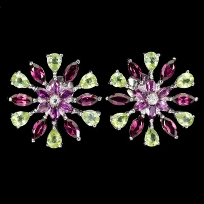 Sommer 925 Silber Ohrringe Marquise Rhodolit Granat Peridot Edelstein Schmuck - Bild 1 von 4