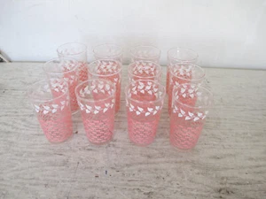 Set of 12 Vintage 1950 Federal Glass Pink Basket-Weave & White Ivy 8 oz. Glasses - Picture 1 of 3