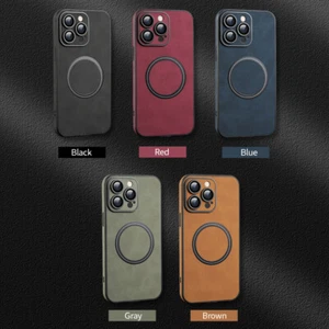 For iPhone 15 14 11 12 13 Pro Max Case Cover Magsafe Lambskin Leather Magnic - Photo 1 sur 13