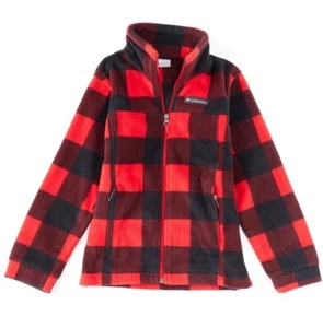 Boys Columbia Red & Black Checkered Fleece Zip Up Jacket Size XL - Picture 1 of 7