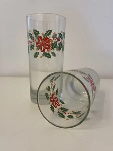 Vtg Libbey Holly Berry Christmas Tumbler 6” Beverage Glasses Set of 2 Holiday - Picture 1 of 9