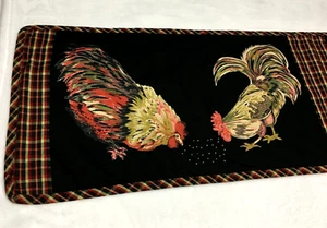 Victorian Heart Co Rooster Table Runner Black Plaid Cotton India 13 x 48.5" - Picture 1 of 8