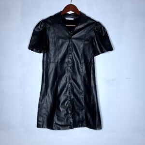 Zara Vegan Leather Button Up Short Sleeve Mini Dress 13-14