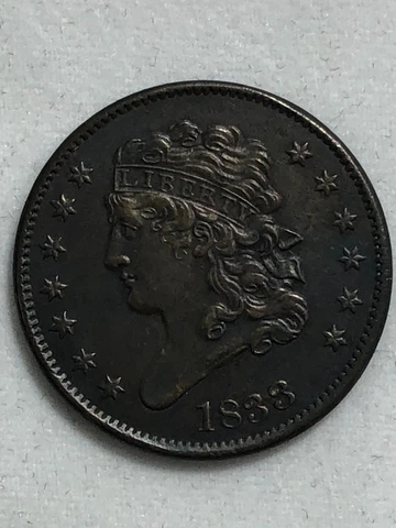 1833 Classic Half Cent .005. Almost Uncirculated Details Cover