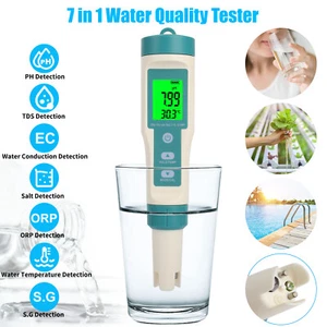 7 in 1 Digital LCD PH/TDS/EC/ORP/TEMP/SG/Salinity Water Quality Tester Meter Pen - Picture 1 of 12