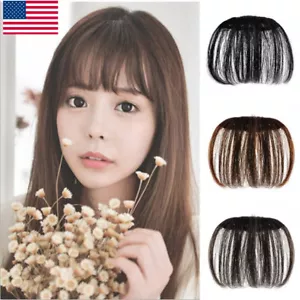 Clip in Bangs Fake Hair Extension False Hair Piece Clip on Front Neat Bang - Picture 1 of 16