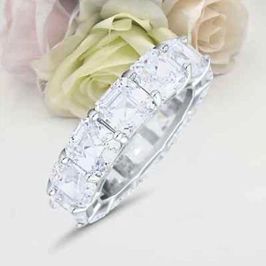 8Ct Asscher Cut Certified VVS1/D Moissanite Eternity Ring 14K White Gold Plated - Picture 1 of 11