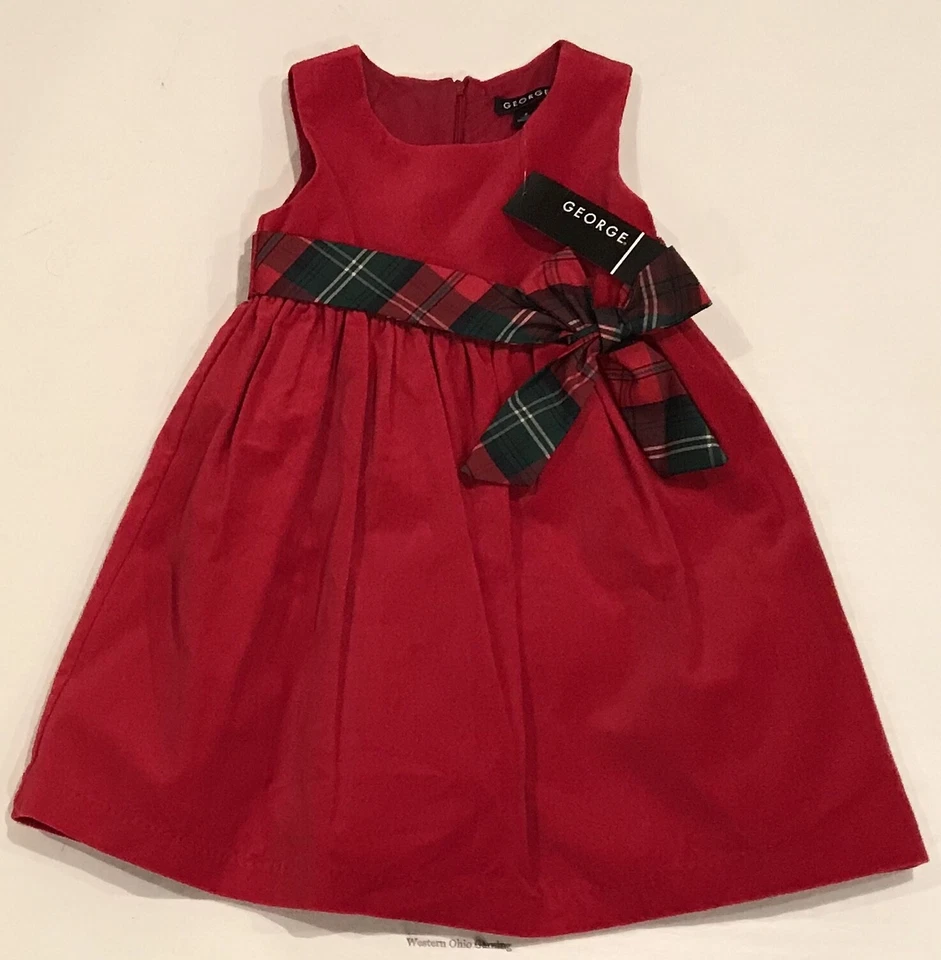Vestido clásico de terciopelo rojo para niña George talla 5 NUEVO Foto 1 de 2