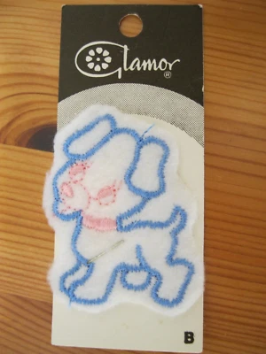 Sew on Motif For Baby Items. Puppy in White with Blue & Pink Stitching. - Image 1 of 3