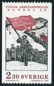 Sweden 1735, MNH. Michel 1552. Labor Movement Centenary, 1989. Flag. - Picture 1 of 1
