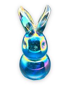 Figurine lapin Ron Ray Aqua, 1982 verre turquoise irisé