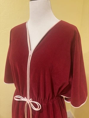 ВИНТАЖНЫЙ 60-х VANITY FAIR ВЕЛЮР ДЛИННЫЙ ХАЛАТ БАБОЧКА РУКАВА СОБРАНЫ ЭЛАСТИЧНЫЙ ПОЯС M - Изображение 1 из 4