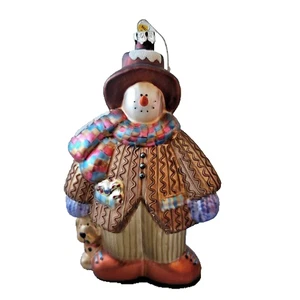 Kurt Adler J2888 Pupazzo di Neve Artigianale Decorazione Natalizia Vetro 7,5 Pollici - Foto 1 di 8