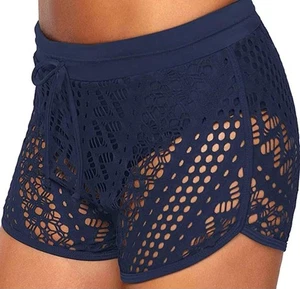 Womens Lace Tankini Bottoms Crochet Hollow Out Bikini Swim Board Shorts UK 20-22 - Picture 1 of 6