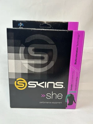 Camisa de Compresión SKINS SHE Negra/Azul Gimnasio Activo Manga Larga Talla S Foto 1 de 4