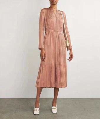 NWT $565 Vince Plissé-satin Pleated Midi Dress in Pink M - image 1 of 4