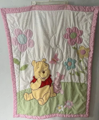 Edredón de cuna Winnie The Pooh Piglet floral de colección Disney bebé edredón pastel Y2K  Foto 1 de 4