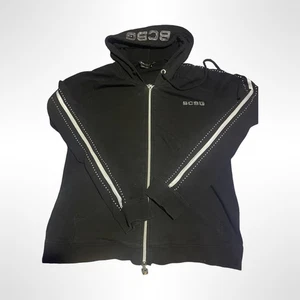 Chaqueta BCBGMaxazria Cremallera Completa Mujer L Negra Manga Larga Con Capucha Estrás Y2K - Imagen 1 de 3