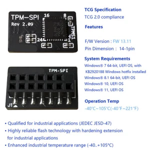 TPM-SPI 2.0 Module Pour Carte mère ASRock Pack SPI 14-1 BROCHES Industrielle - Bild 1 von 5