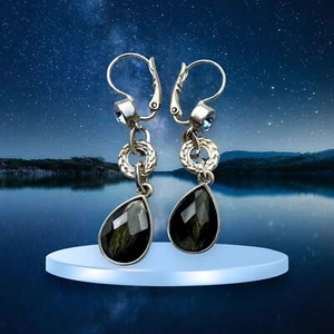 Lia Sophia 3" Silver-Plate Blue Black Cut Crystal Drop Dangle Earrings Leverback - Picture 1 of 11