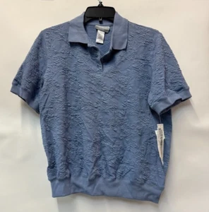 Alfred Dunner Womens Petite PM Light Blue Textured Collared Top NWT BS39 - Picture 1 of 3