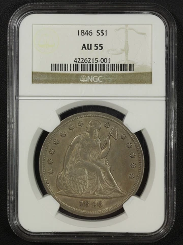 1846 Seated Liberty Silver Dollar NGC AU 55 Cover