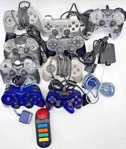 Lot of 11 Sony PS1 & PS2 PlayStation 2 DualShock Controllers For PARTS / REPAIR - Picture 1 of 3