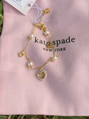 100% Authentic Kate Spade Faux Pearl & Heart Charm Station Bracelet - Image 1 of 4