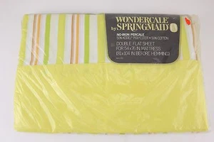 VTG NIP New Wondercale Springmaid Stripes Double Flat Sheet USA Yellow Retro - Picture 1 of 6
