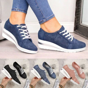 Wedge Heel Sneakers Women Sport Trainers Breathable Casual Comfy Shoes Outdoor ! - Picture 1 of 9