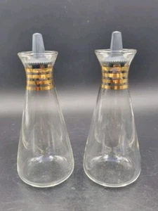 Vintage PYREX Ware Glass Salt & Pepper Shaker Set MCM Gold & Black - Picture 1 of 6