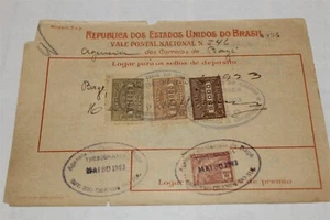 BRAZIL MONEY ORDER / PAYMENT RECEIPT 1923 W/ DEPOSITO REVENUE STAMPS #15 - Picture 1 of 2