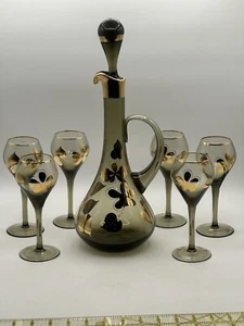 Vintage Bohemian 1950's Ludwig Moser & Sons Glass Decanter and Wine Glass Set - Picture 1 of 19