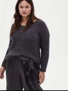 Torrid Size 4X Women’s Popcorn Fuzzy Pullover Sweater Drop Shoulder Dark Gray - Picture 1 of 15