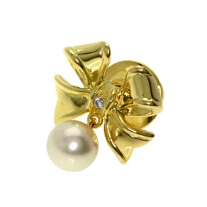 MIKIMOTO  Ribbon motif pearl Tie pin K18 Yellow Gold  mens [Used] - Picture 1 of 4