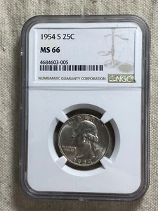 1954-S 25C Washington Quarter Dollar NGC MS66 High Grade White Coin - Picture 1 of 8