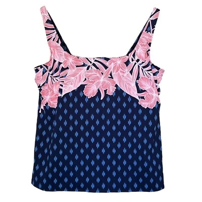 Sujetador Tankini Lands' End Para Mujer Talla 16 Cuello Cuadrado Floral Estampado Ikat Incorporado Foto 1 de 4