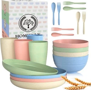 Wheat Straw Dinnerware Sets, 20pcs Dishes Microwave and Safe Unbreakable - Picture 1 of 7