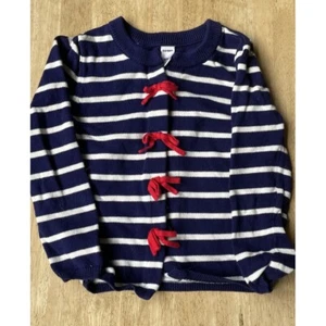 Old Navy Girls Navy Striped With Red Bow Cardigan Size 5 Nautical Coastal Preppy - Picture 1 of 3