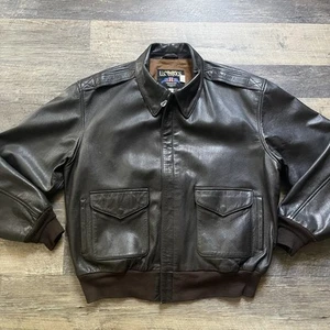 Vintage Leather Jacket 2XL US Wings A-2 100% Goat Skin Dark Brown Flight Bomber - Picture 1 of 12