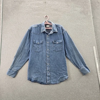 Wrangler Men Button Up Shirt XL Blue Denim Western Pearl Snap - Image 1 of 4